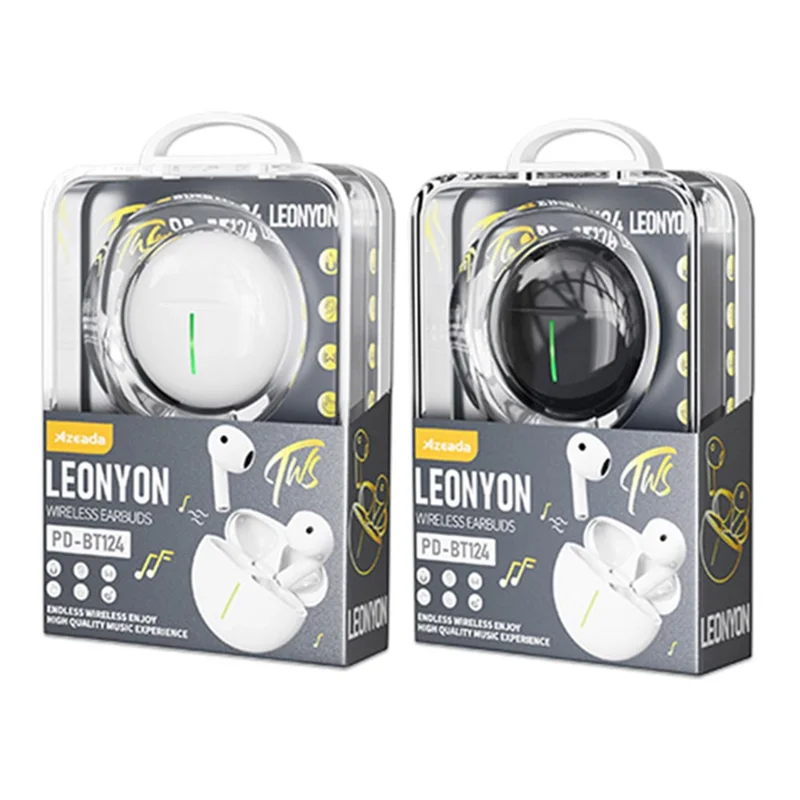 AZEADA PD-BT124 TWS Wireless Earbuds Lightweight Bluetooth-compatible Headset Portable Headphone with Charging Case - Black