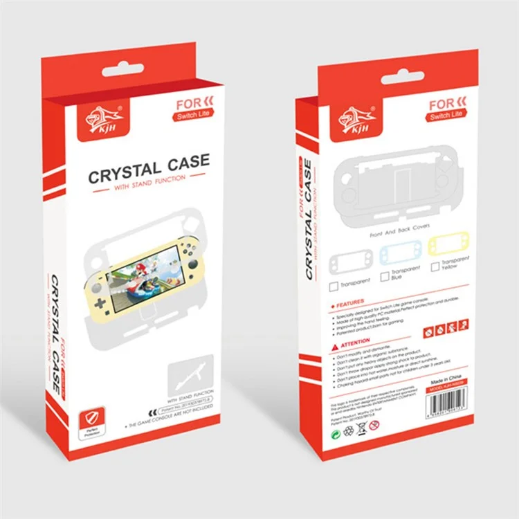 KJH KJH-NS-039 Super Clear Case for Nintendo Switch Lite, Anti-Slip Upper+Lower Cover Shockproof Protective Game Console PC Case Sleeve - Transparent Yellow