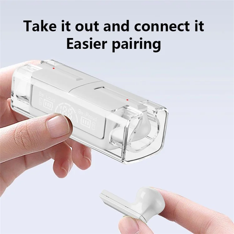LB-83 TWS Wireless Earbuds Bluetooth-compatible 5.3 Headphone HiFi Stereo Noise Canceling Earphone with Digital Display and Transparent Charging Case - White