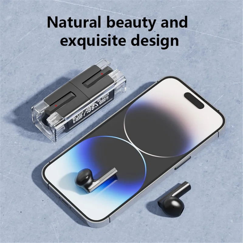 LB-83 TWS Wireless Earbuds Bluetooth-compatible 5.3 Headphone HiFi Stereo Noise Canceling Earphone with Digital Display and Transparent Charging Case - Black