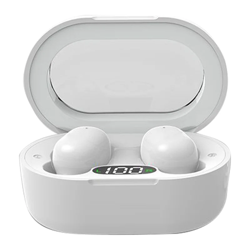 E8S Mini TWS Bluetooth-compatible Earphone Digital Display HiFi Stereo Wireless Touch In-ear Headset - White