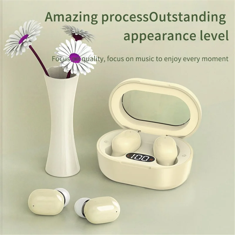 E8S Mini TWS Bluetooth-compatible Earphone Digital Display HiFi Stereo Wireless Touch In-ear Headset - White