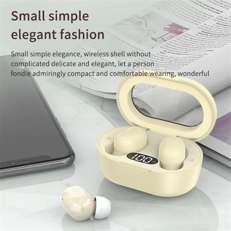 E8S Mini TWS Bluetooth-compatible Earphone Digital Display HiFi Stereo Wireless Touch In-ear Headset - White