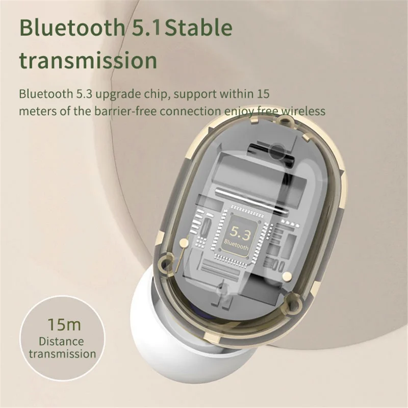 E8S Mini TWS Bluetooth-compatible Earphone Digital Display HiFi Stereo Wireless Touch In-ear Headset - White