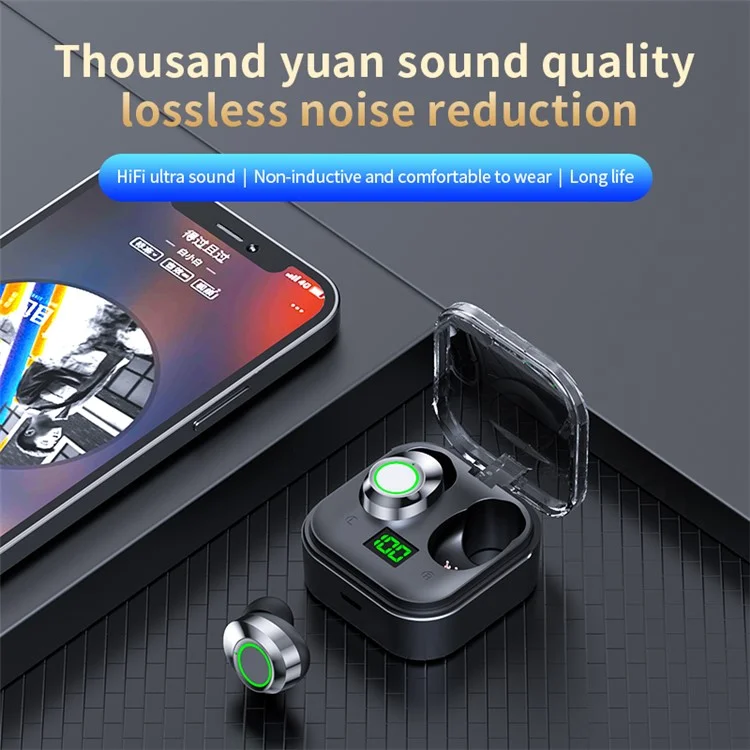 ydmini Wireless Bluetooth-compatible Headset TWS In-Ear Earbuds Breathing Light Sports Headphone with Digital Display