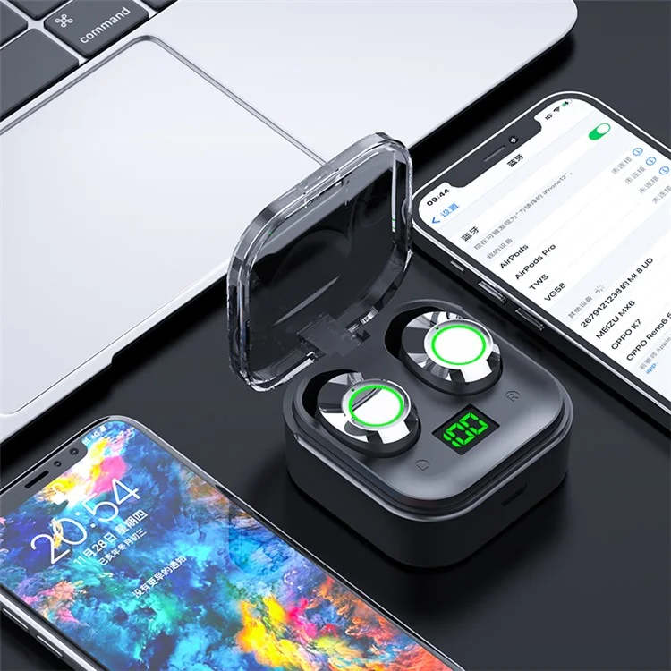ydmini Wireless Bluetooth-compatible Headset TWS In-Ear Earbuds Breathing Light Sports Headphone with Digital Display