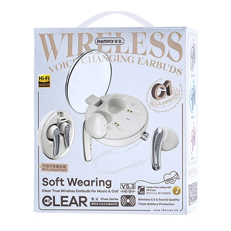 Remax Clear Buds C1 Bluetooth 5.3 Ecoure Sans Fil Stéréo Sound ENC Réduction du Bruit Tws Musique Appelant Earbud - Beige