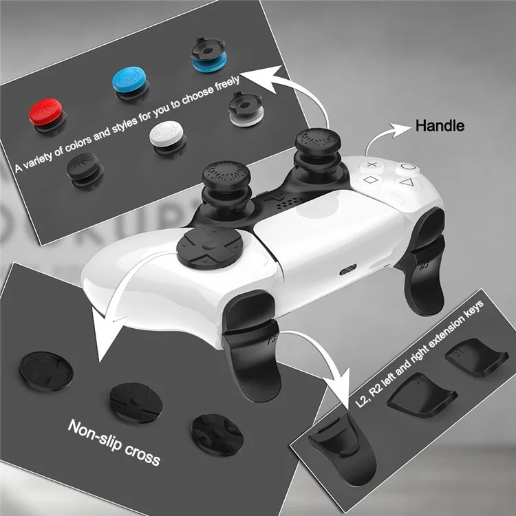 Pour Playstation 5 PS5 Controller, Grips Sticks Joystick + L2 R2 Trigger Extender + D-pad Bouton Set Anti-Slip Replacement Pièces