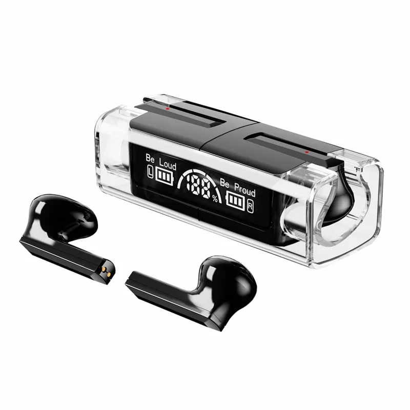 LB83 Bluetooth-kompatible Wireless Earphone Stereo HiFi Sound Transparent Design Sports Headset mit Digitalanzeige Ladetasche - Schwarz