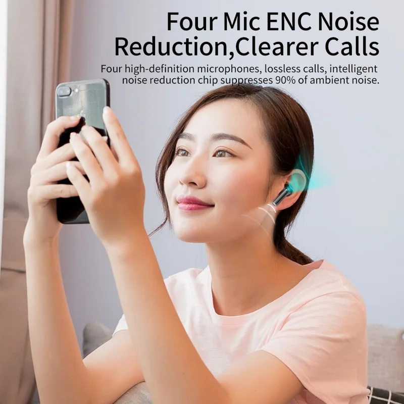 i35 TWS Bluetooth-compatible 5.3 Wireless Earphone ENC Noise Reduction Touch Control Earbud Headphone - Black