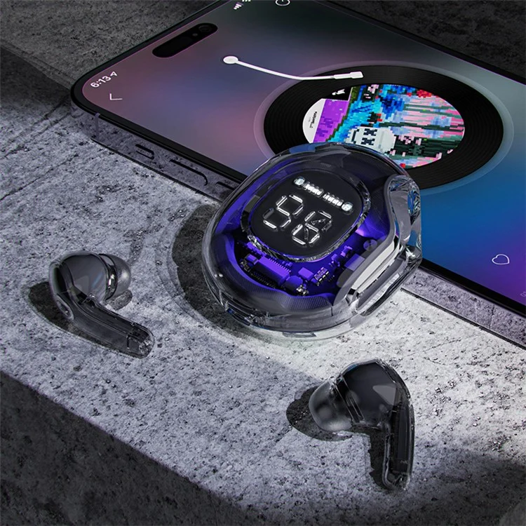 ACEFAST T8 / AT8 Crystal (2) Color Bluetooth Earbuds Lightweight Wireless Headset for Work - Black