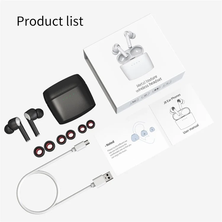 J8 Bluetooth-compatible Headphones with Indicator Light Portable TWS Earbuds Noise Reduction Wireless Headset - Black