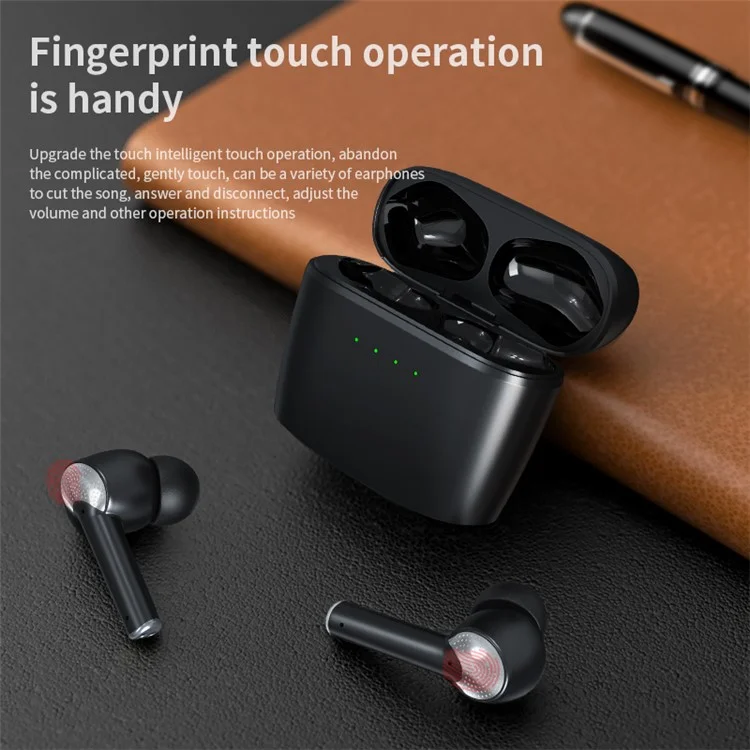 J8 Bluetooth-compatible Headphones with Indicator Light Portable TWS Earbuds Noise Reduction Wireless Headset - Black