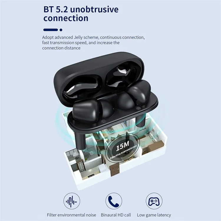 J8 Bluetooth-compatible Headphones with Indicator Light Portable TWS Earbuds Noise Reduction Wireless Headset - Black