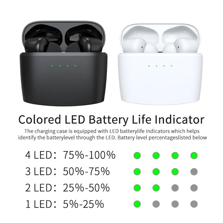J8 Bluetooth-compatible Headphones with Indicator Light Portable TWS Earbuds Noise Reduction Wireless Headset - Black