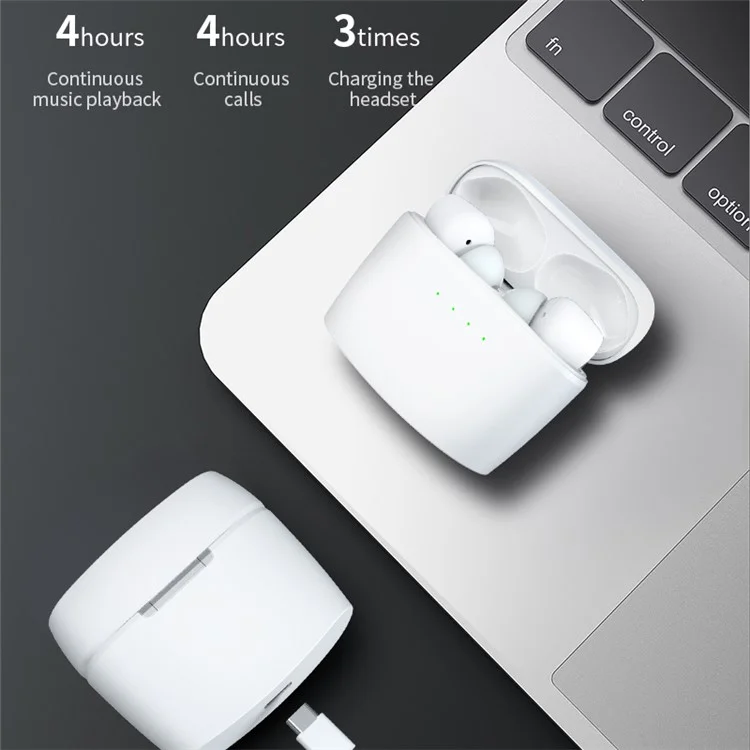 J8 Bluetooth-compatible Headphones with Indicator Light Portable TWS Earbuds Noise Reduction Wireless Headset - Black