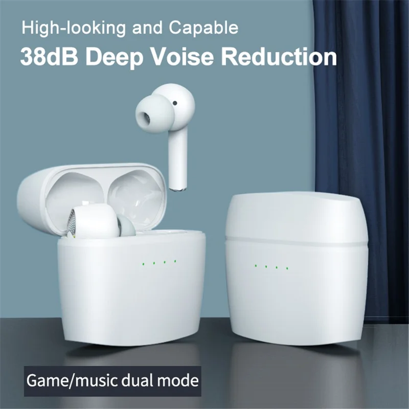 J8 Bluetooth-compatible Headphones with Indicator Light Portable TWS Earbuds Noise Reduction Wireless Headset - White