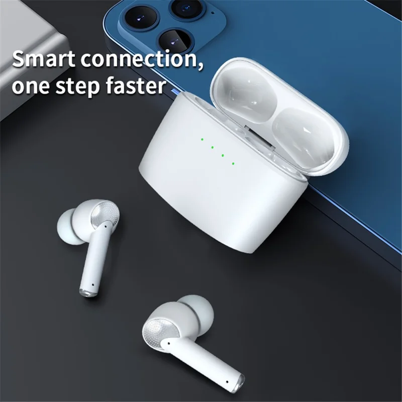 J8 Bluetooth-compatible Headphones with Indicator Light Portable TWS Earbuds Noise Reduction Wireless Headset - White