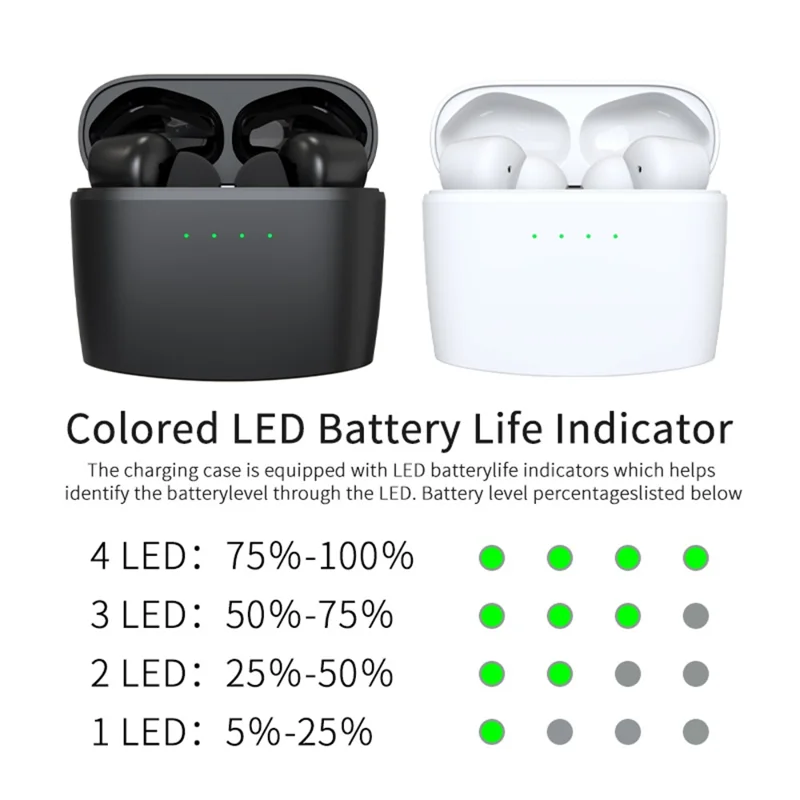 J8 Bluetooth-compatible Headphones with Indicator Light Portable TWS Earbuds Noise Reduction Wireless Headset - White