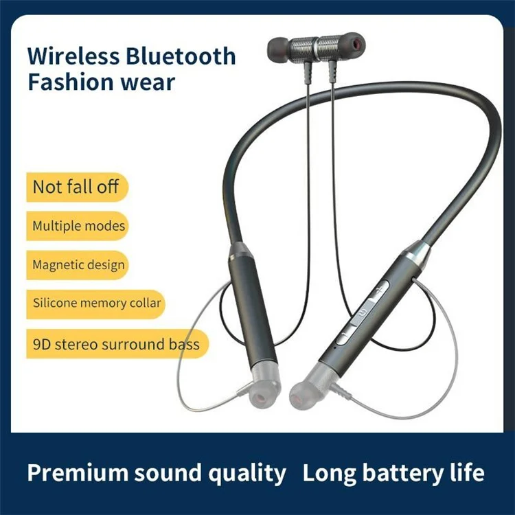 YD08-2 Wireless 5.0 Plug-in Card Hanging Neck Headphone Magnetic Sports In-Ear Earphone - Schwarz