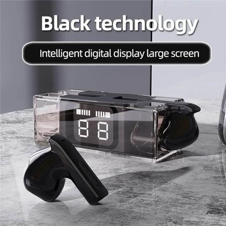 E90 Transparent Design TWS Wireless Bluetooth 5.3 Earphone Digital Display Stereo Music Touch Headset - Roxo