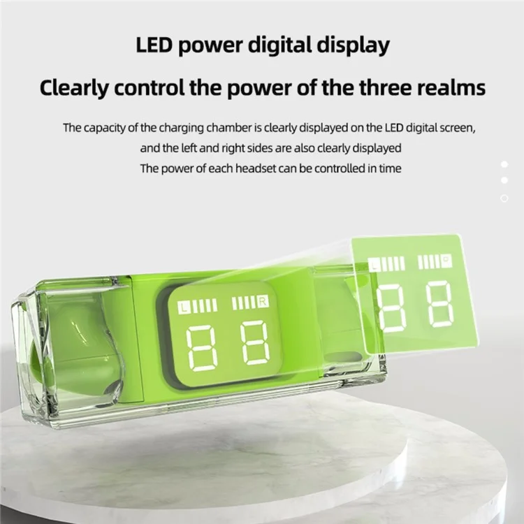 E90 Transparent Design TWS Wireless Bluetooth 5.3 Earphone Digital Display Stereo Music Touch Headset - Roxo