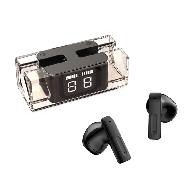 E90 Transparent Design TWS Kabellose Bluetooth-kompatible 5.3 Ohrhörer Digitalanzeige Stereo Musik Touch Headset - Schwarz