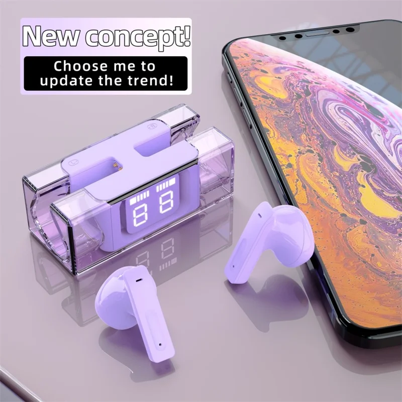 E90 Transparent Design TWS Kabellose Bluetooth-kompatible 5.3 Ohrhörer Digitalanzeige Stereo Musik Touch Headset - Schwarz