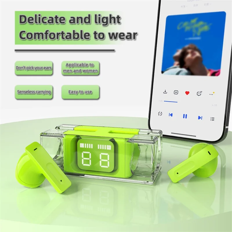 E90 Transparent Design TWS Kabellose Bluetooth-kompatible 5.3 Ohrhörer Digitalanzeige Stereo Musik Touch Headset - Schwarz