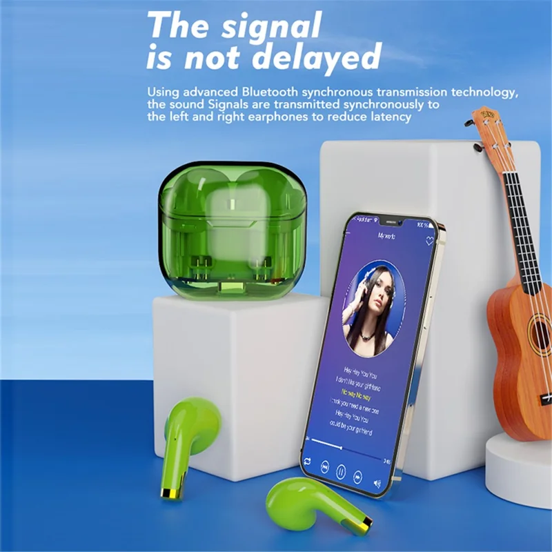 Bluetooth-compatible Wireless Earphone Stereo Sound Low Delay Sports Headset with 300mAh Battery Charging Case - Green
