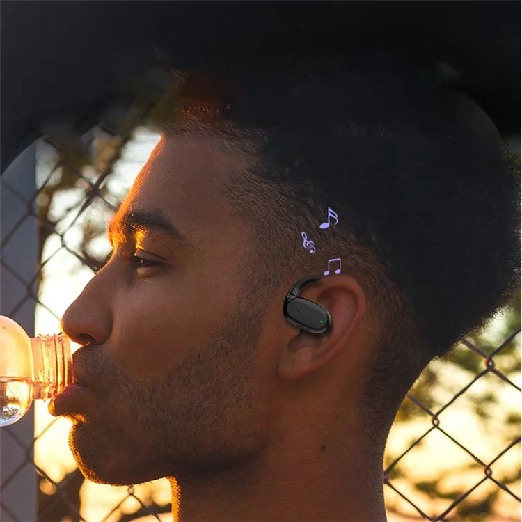 YJ76 Wireless Single Ear Headset Ear-Hook Bluetooth-compatible Earphone Noise Reduction Calling - White