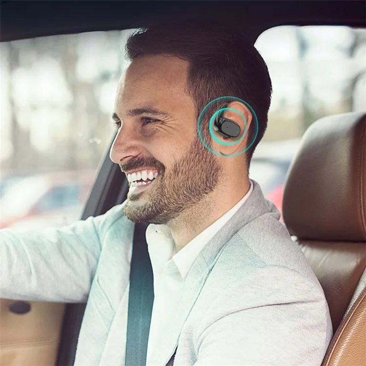 YJ76 Wireless Single Ear Headset Ear-Hook Bluetooth-compatible Earphone Noise Reduction Calling - White