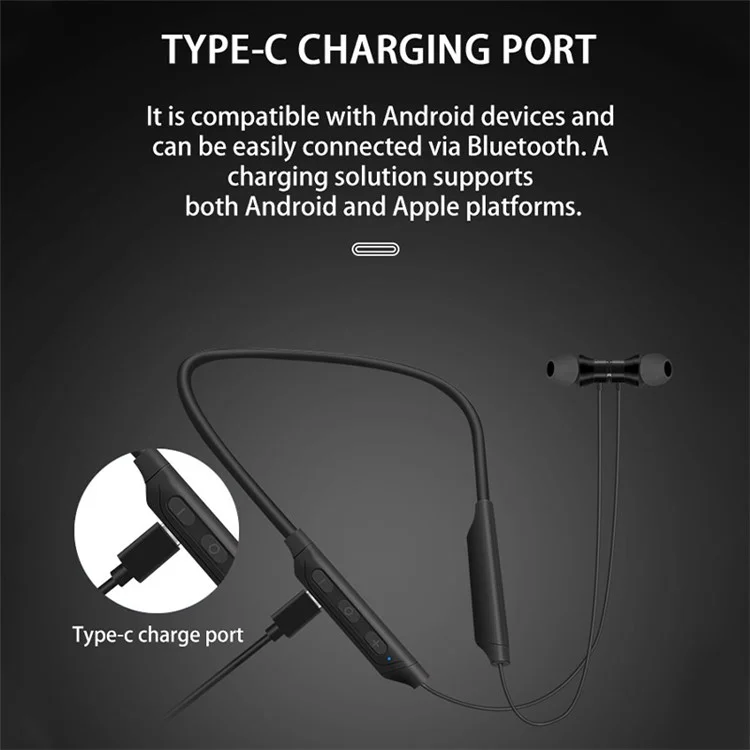 D-769 Neck-Mounted Bluetooth-compatible Headset Stereo Sports Earbuds Magnetic Headphones - Black