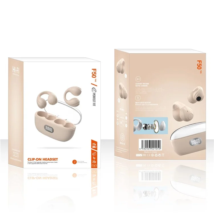 Auriculares inalámbricos Bluetooth con clip para oreja Auriculares con clip para oreja abierta - Beige