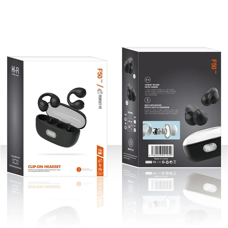 Open Ear Clip Headphones Wireless Bluetooth-compatible Clip On Headset Open Ear Earbuds Earphones - Black