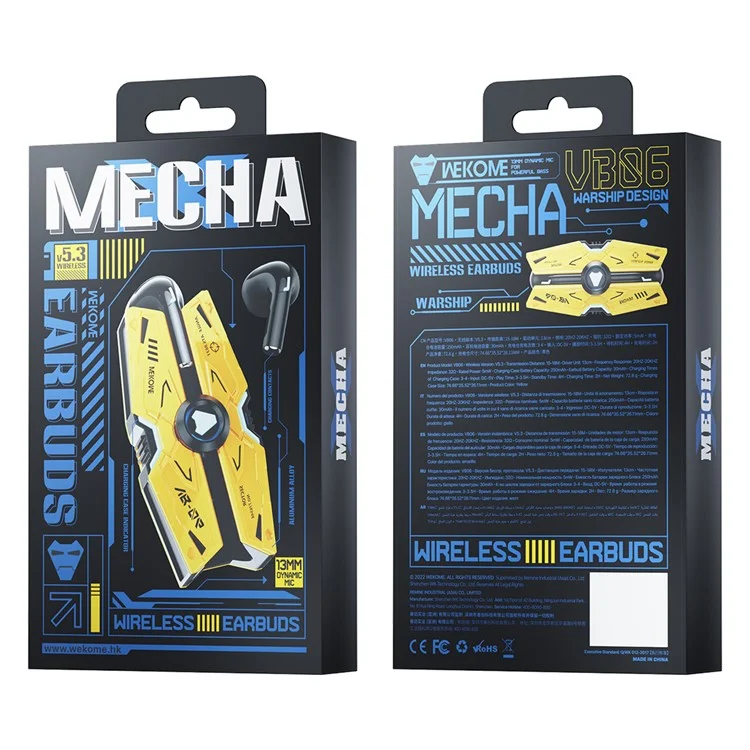 WEKOME VB06 TWS Auriculares Bluetooth Inalámbricos Auriculares E-Sports Gaming Música - Amarillo
