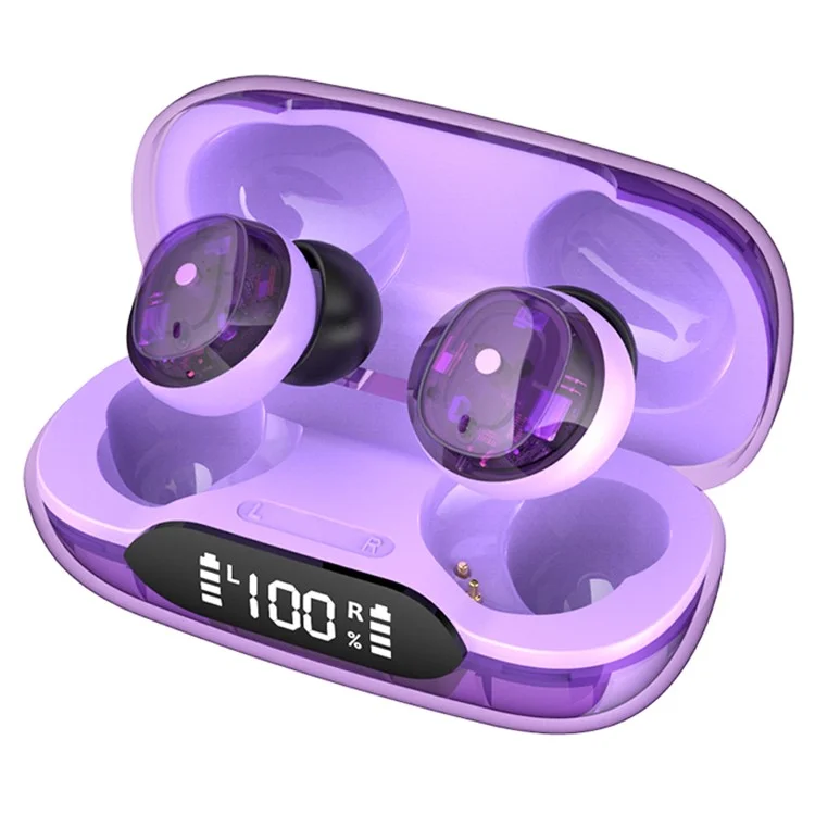 H20 Bluetooth-compatible Headset Sports Headphone TWS Wireless Earphone with Digital Display Charging Case - Purple