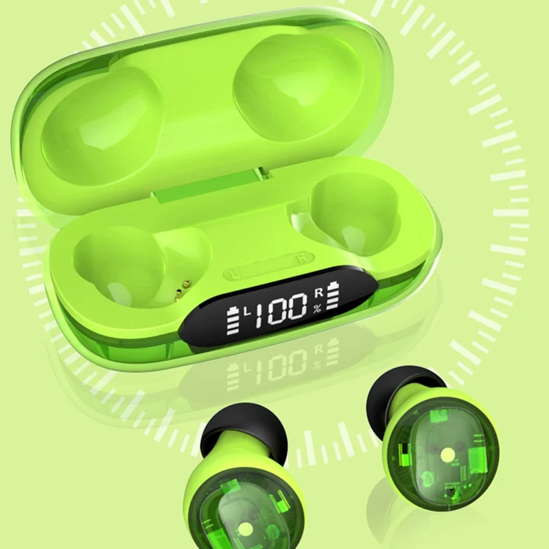 H20 Bluetooth-compatible Headset Sports Headphone TWS Wireless Earphone with Digital Display Charging Case - Green