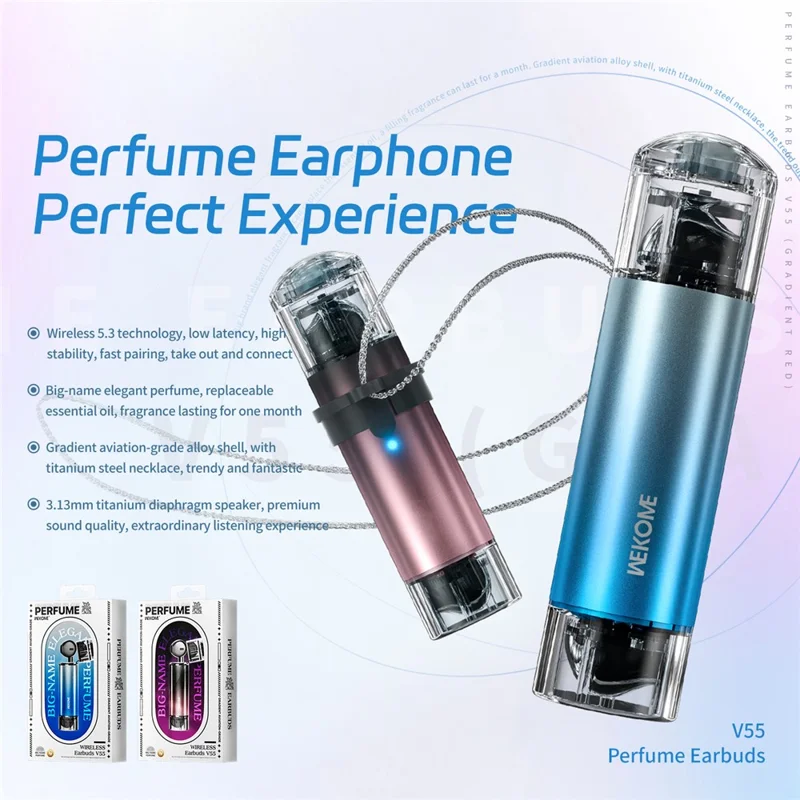 WEKOME V55 Perfume Earphone Wireless Bluetooth-compatible 5.3 Headphone with Necklace - Gradient Red