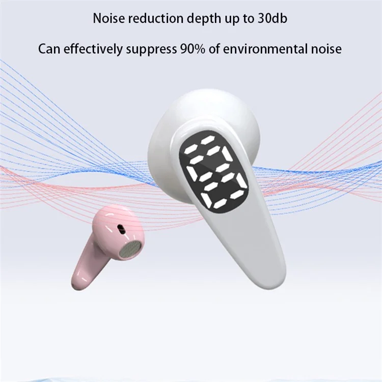D8 TWS Bluetooth-compatible 5.3 Earphone Touch Control True Wireless Sports Earbuds with LED Power Display (CE Certified) - White