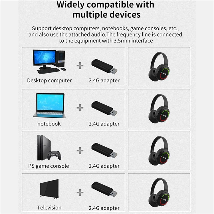 L800 2.4G Беспроводные / Bluetooth 5.1 Наушники с оголовьем LED Light Low Latency E-sports Gaming Headphone - Хаки