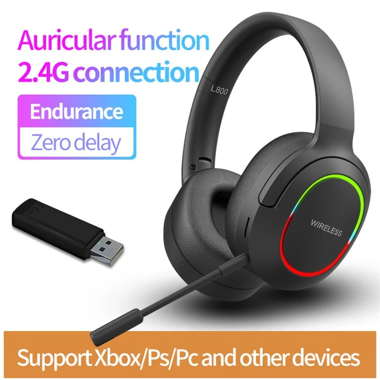 L800 2.4G Беспроводные / Bluetooth 5.1 Наушники с оголовьем LED Light Low Latency E-sports Gaming Headphone - Хаки