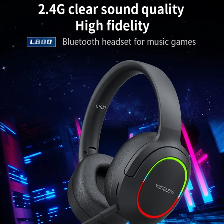 L800 2.4G Беспроводные / Bluetooth 5.1 Наушники с оголовьем LED Light Low Latency E-sports Gaming Headphone - Хаки