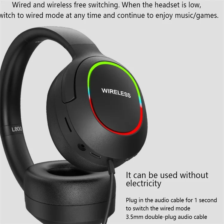 L800 2.4G Беспроводные / Bluetooth 5.1 Наушники с оголовьем LED Light Low Latency E-sports Gaming Headphone - Хаки