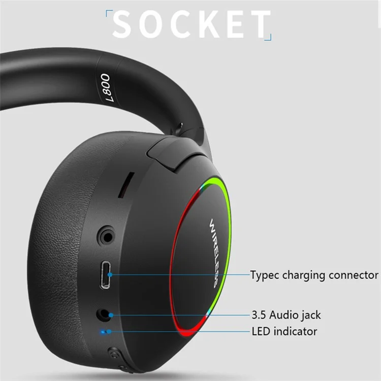 L800 2.4G Беспроводные / Bluetooth 5.1 Наушники с оголовьем LED Light Low Latency E-sports Gaming Headphone - Хаки