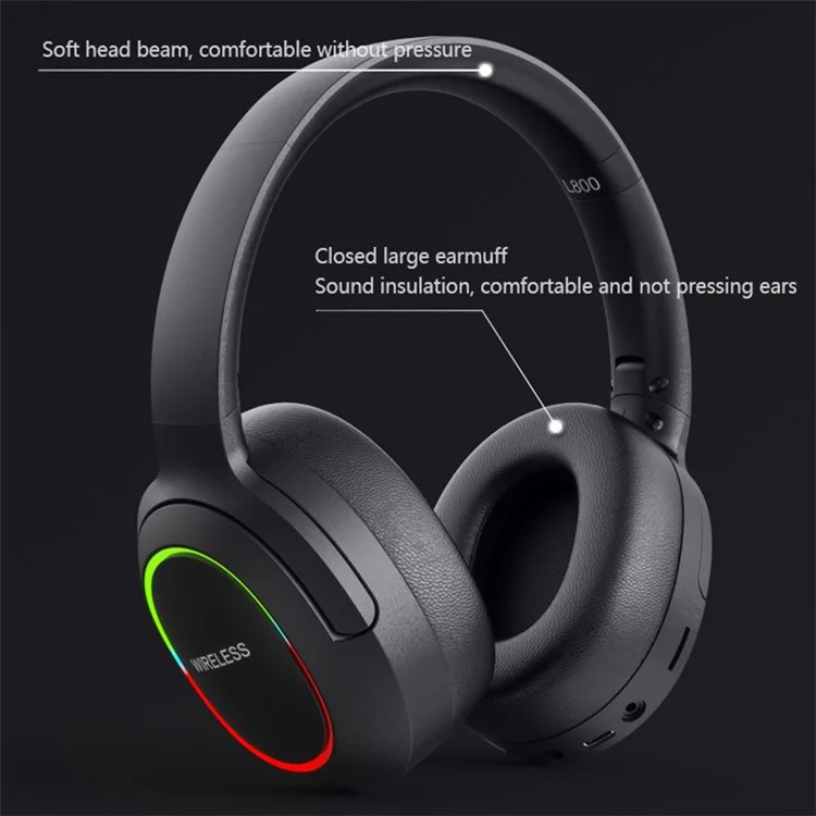 L800 2.4G Беспроводные / Bluetooth 5.1 Наушники с оголовьем LED Light Low Latency E-sports Gaming Headphone - Хаки