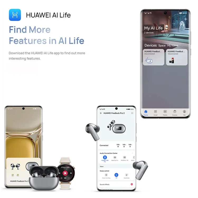 HUAWEI FreeBuds Pro 2 TWS Auriculares Inalámbricos Bluetooth con Cancelación de Ruido Impermeable Auriculares de Música y Juegos Compatible con Carga Inalámbrica - Azul
