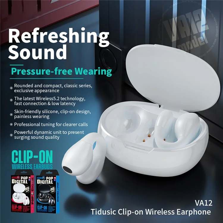 WEKOME VA12 Tidusic Écouteurs sans fil Clip-on Faible latence TWS Écouteurs Bluetooth 5.2 Casque - Noir