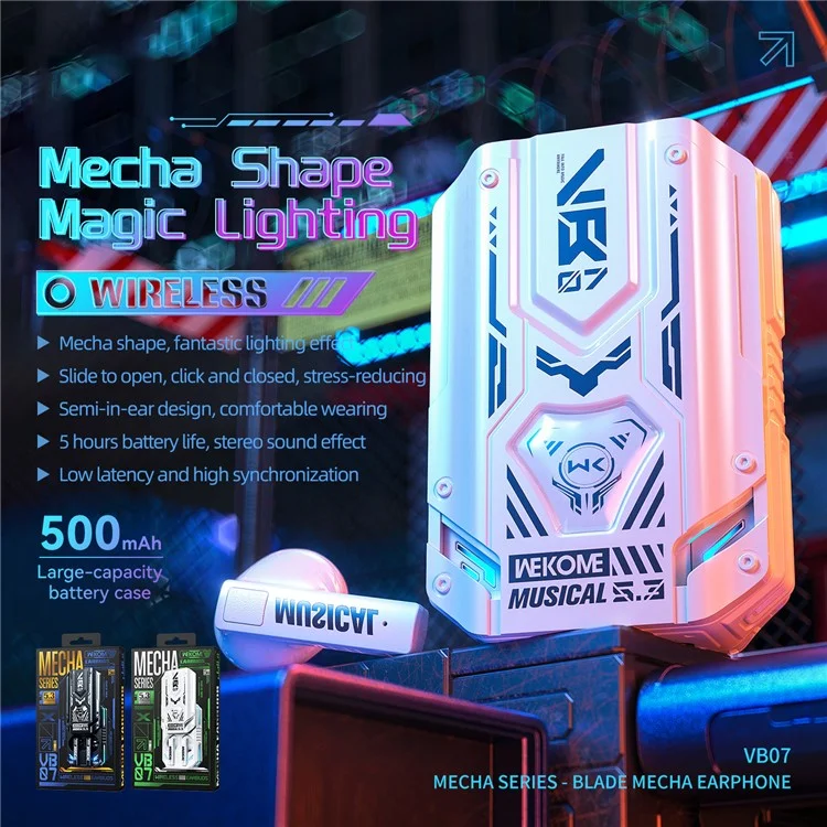 WEKOME VB07 Mecha Shape TWS Earbuds Semi-In-Ear Bluetooth-Headset mit geringer Latenz, tragbare Kopfhörer - Schwarz