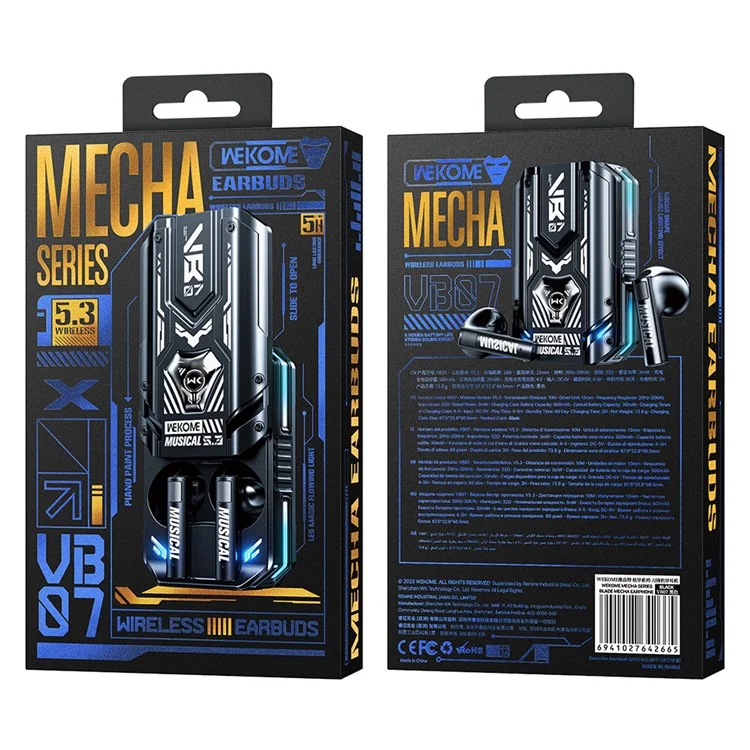 WEKOME VB07 Mecha Shape TWS Earbuds Semi-In-Ear Bluetooth-Headset mit geringer Latenz, tragbare Kopfhörer - Schwarz